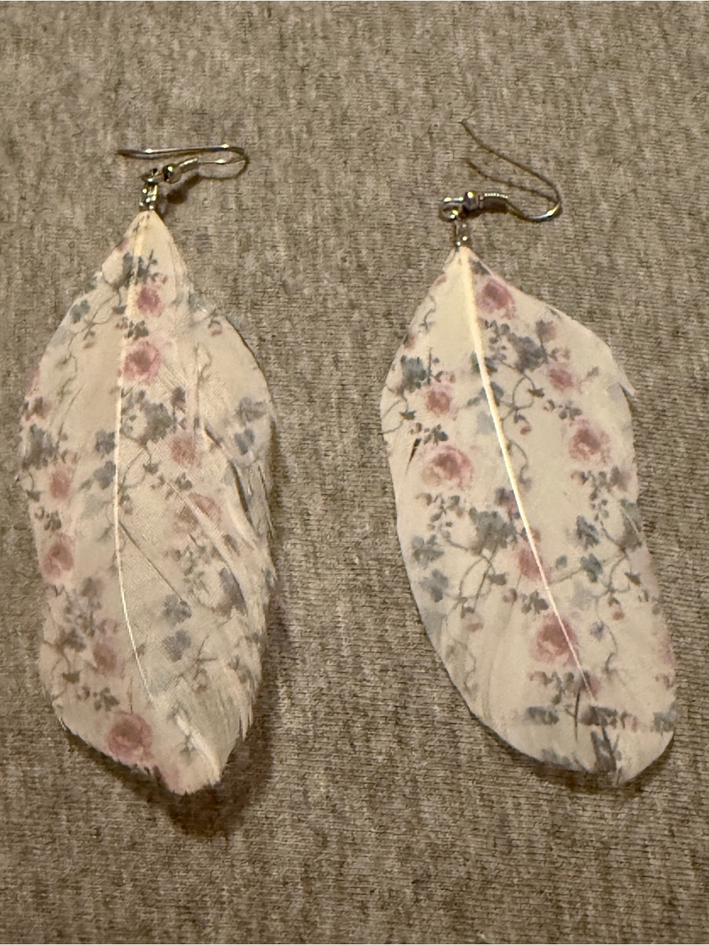 Floral Rose Feather Drop Earrings in Cream and Pink - Picture 6 of 6